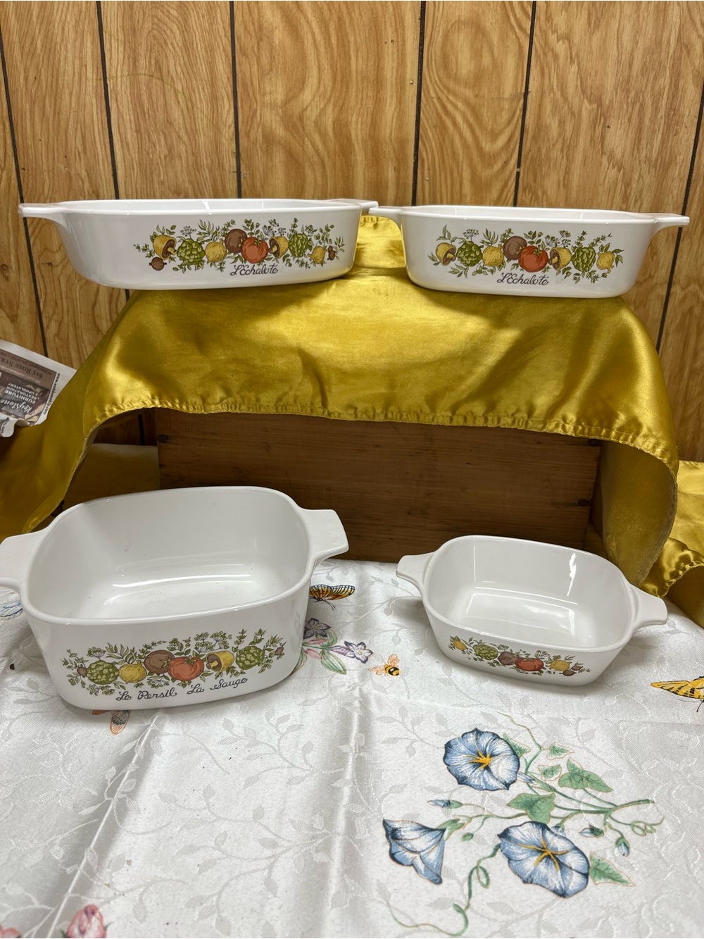 Corningware White Casserole Dishes with Fruit Pattern